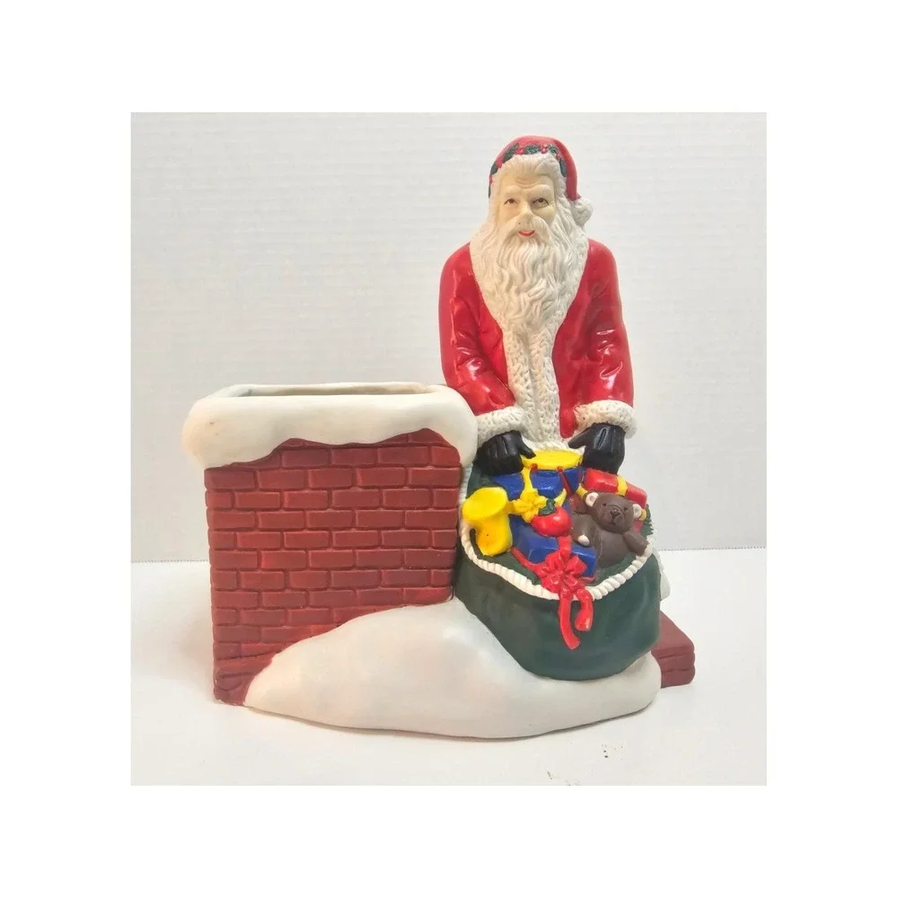 VTG 90s Claire Burke Oh Christmas Tree Santa Chimney Potpourri Bisque Porcelain